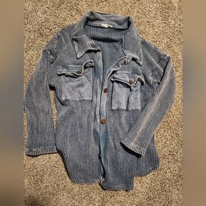 Thermal waffle knit shacket